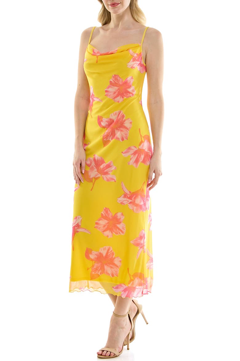 Tropical Mesh Cowl Maxi Dress, Alternate, color, YELLOW PINK