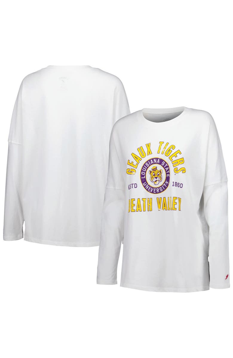 LEAGUE COLLEGIATE WEAR Women's League Collegiate Wear White LSU Tigers Clothesline Oversized Long Sleeve T-Shirt, Main, color, White
