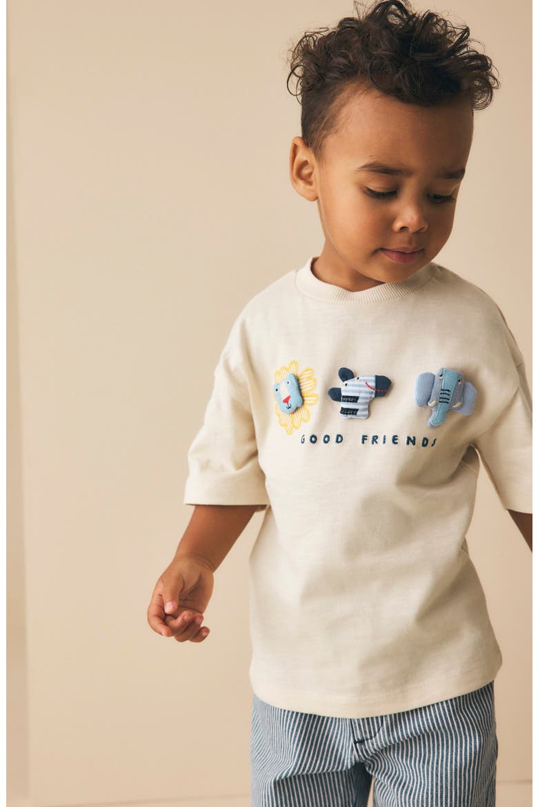 Kids' Safari Animal Appliqué Cotton T-Shirt, Alternate, color, NEUTRAL