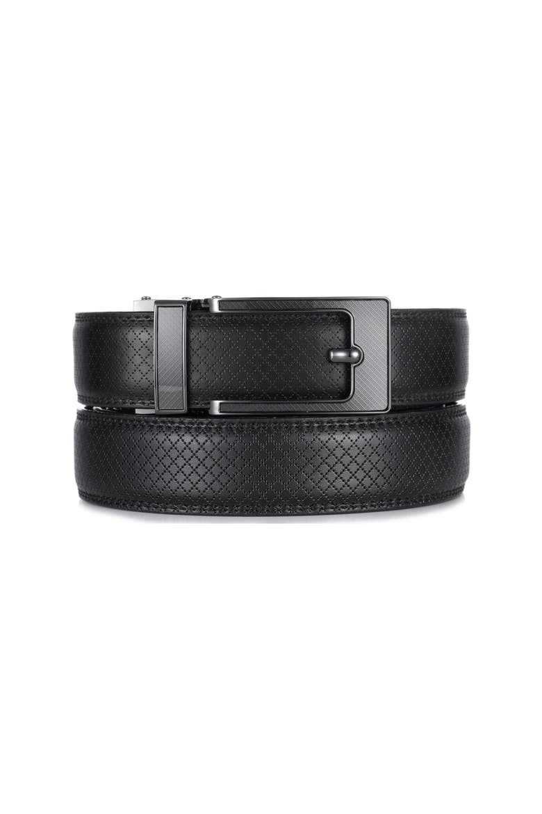 Crosshatch Leather Adjustable Ratchet Belt, Main, color, Deep Charcoal