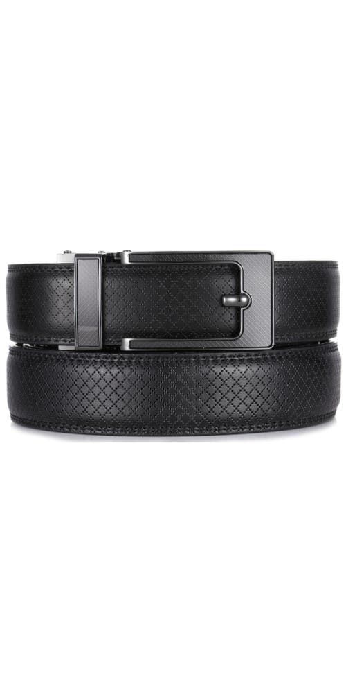 Mio Marino Crosshatch Leather Adjustable Ratchet Belt In Black