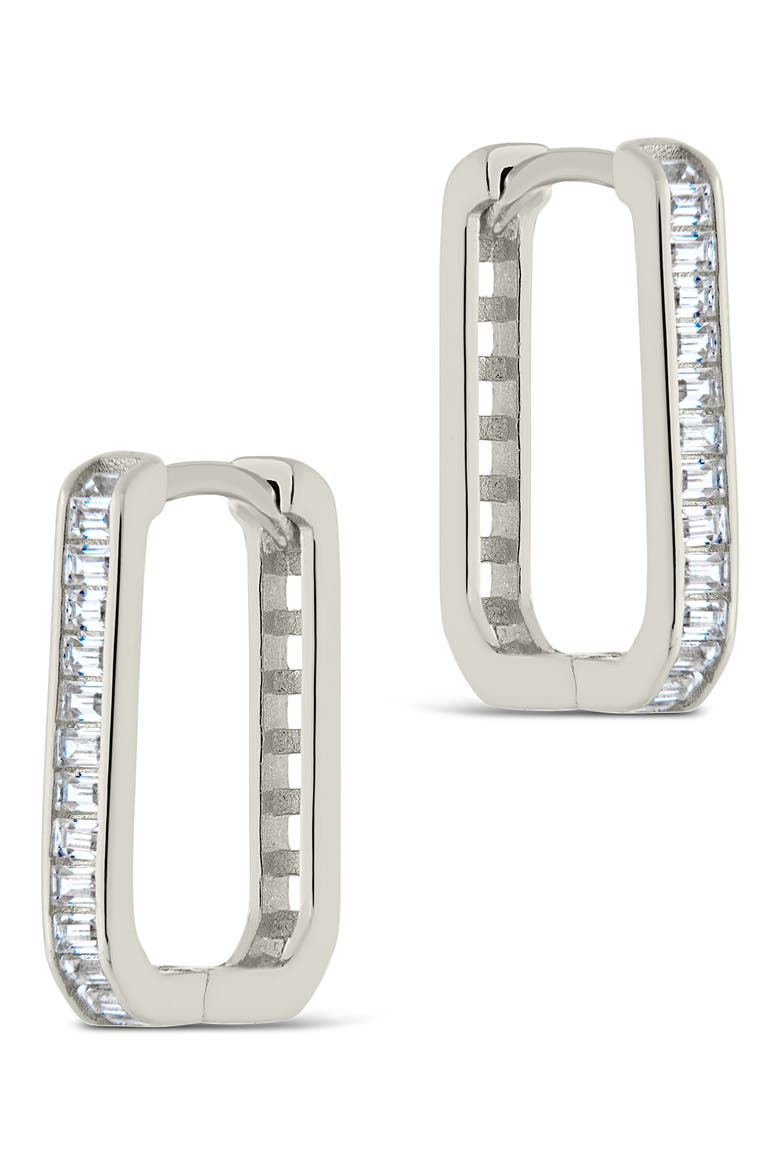 Piper CZ Rectangular Hoop Earrings, Alternate, color, SILVER