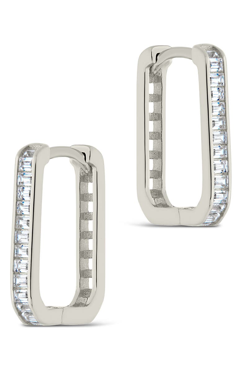 Sterling Forever Piper CZ Rectangular Hoop Earrings, Alternate, color, Silver