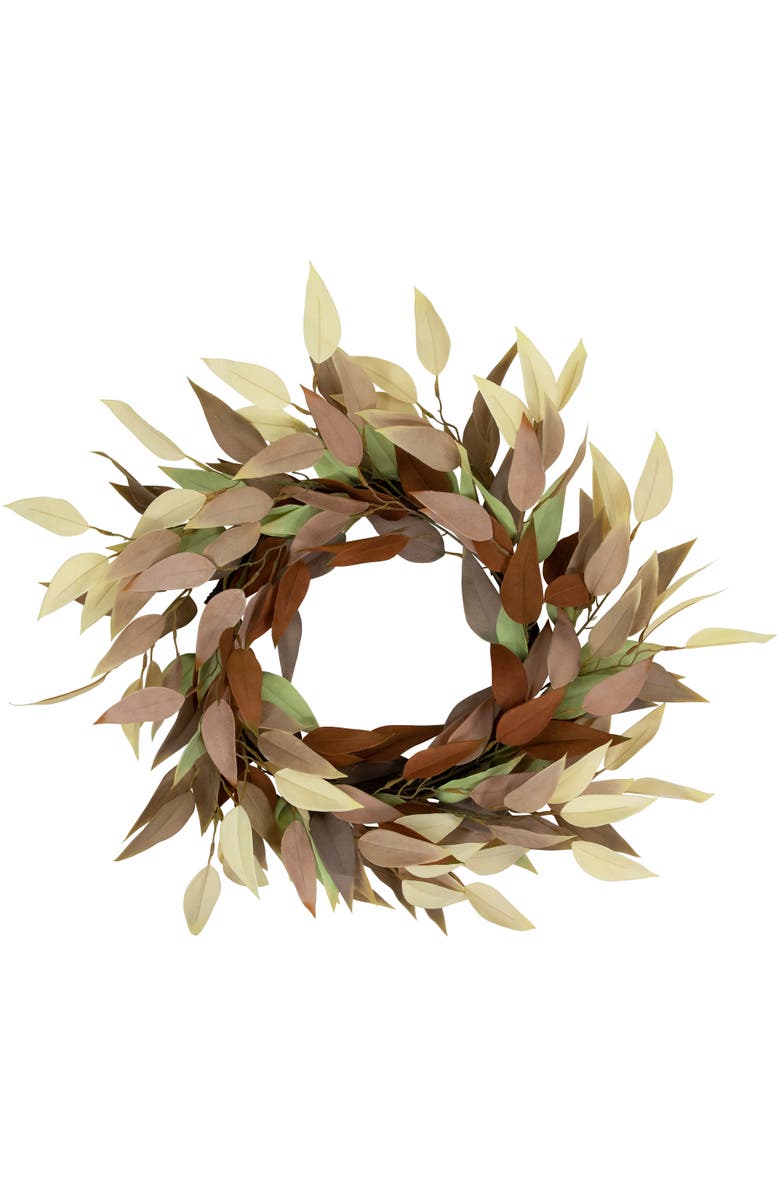 Northlight Autumn Harvest Neutral Fall Foliage Leaf Wreath, 22-Inch, Unlit, Main, color, Orange