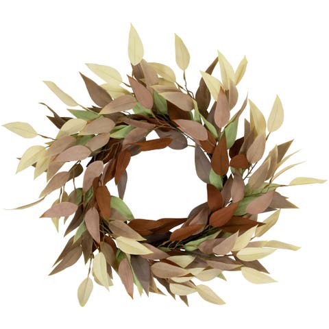 Autumn Harvest Neutral Fall Foliage Leaf Wreath, 22-Inch, Unlit
