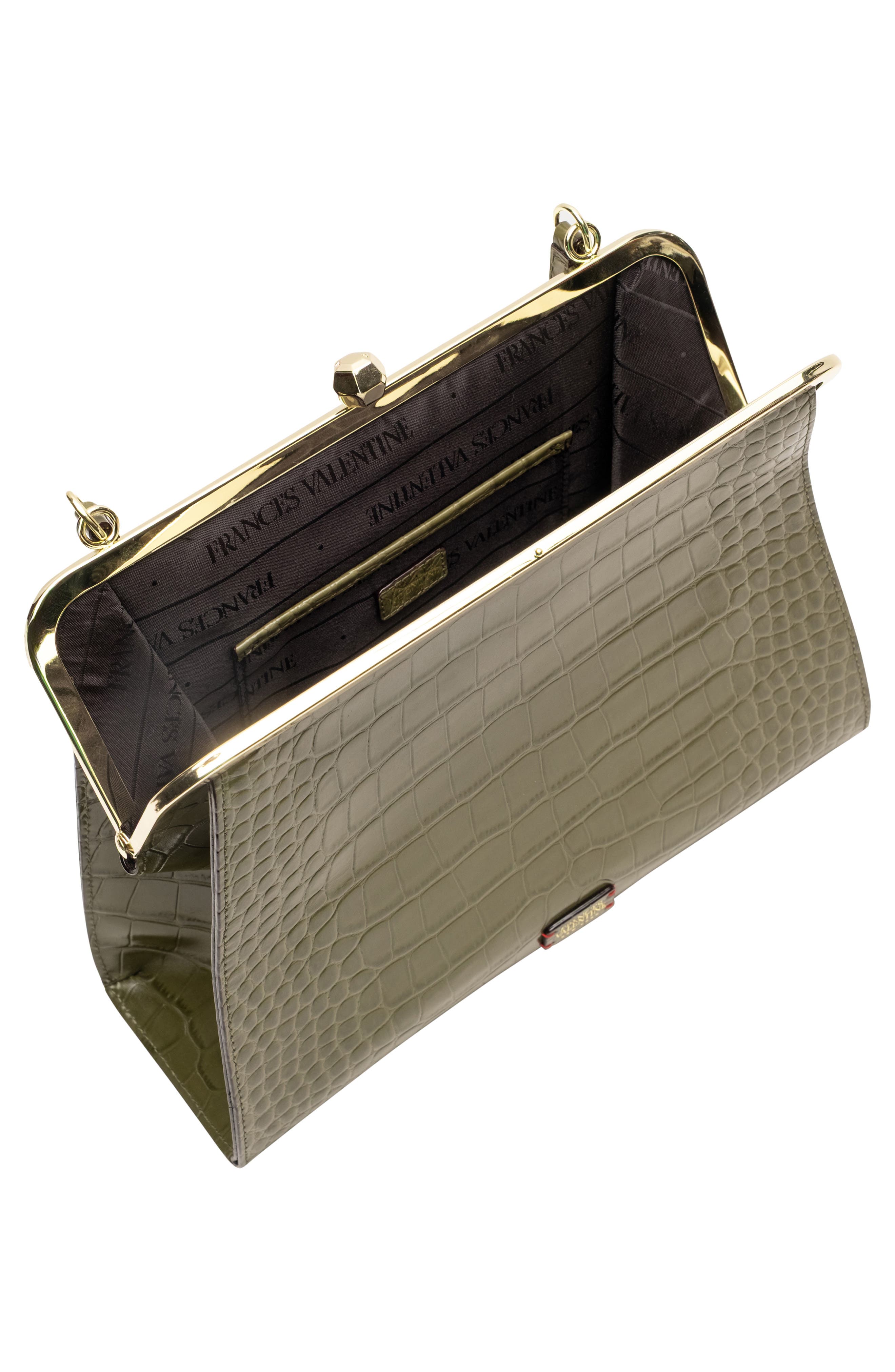 Jackie Croc Embossed Leather Frame Bag, Alternate, color, OLIVE