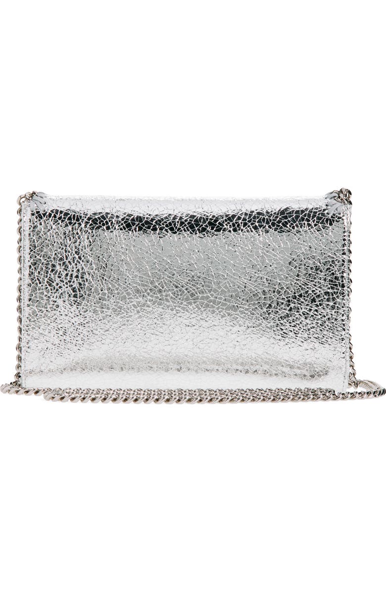 Stella McCartney Falabella Crinkle Metallic Faux Leather Wallet on Chain, Alternate, color, Silver