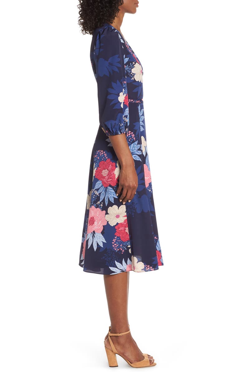 Eliza J Floral Print Faux Wrap Midi Dress, Alternate, color,