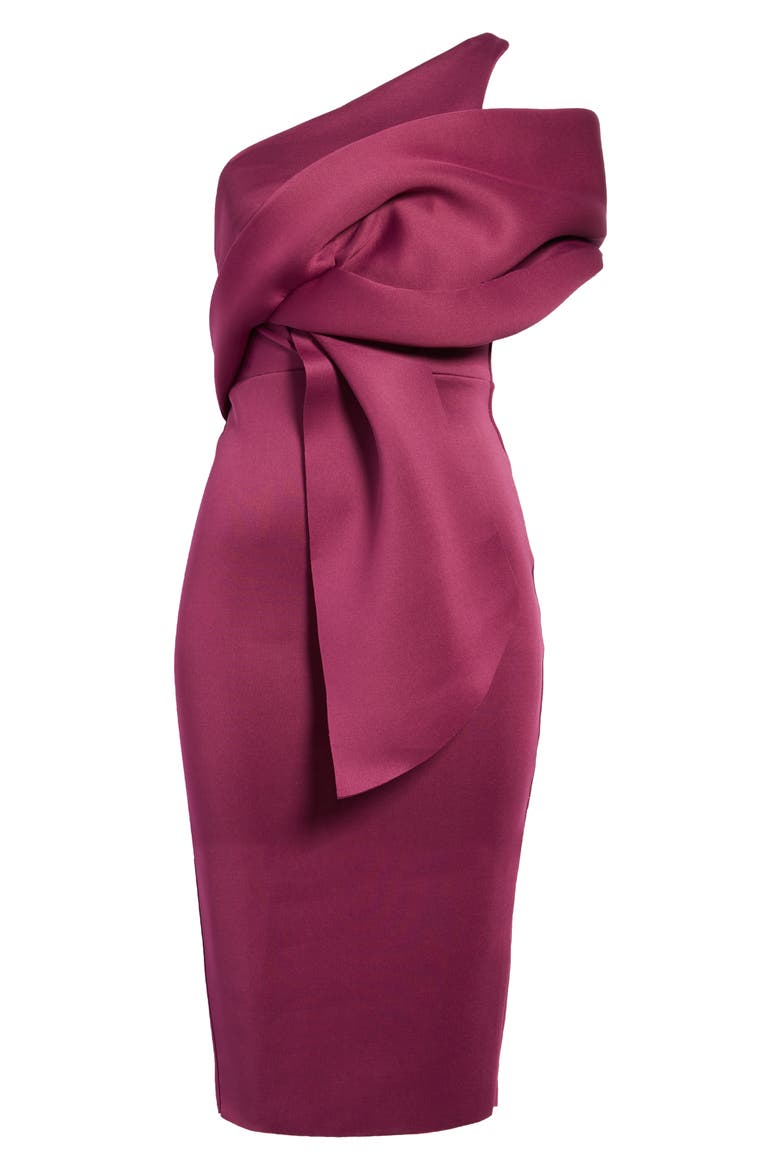 Peekaboo Shoulder Gathered Midi Dress, Alternate, color, PURPLE