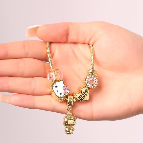Hello Kitty 7'' Fashion Charm Bead Bracelet In Gold
