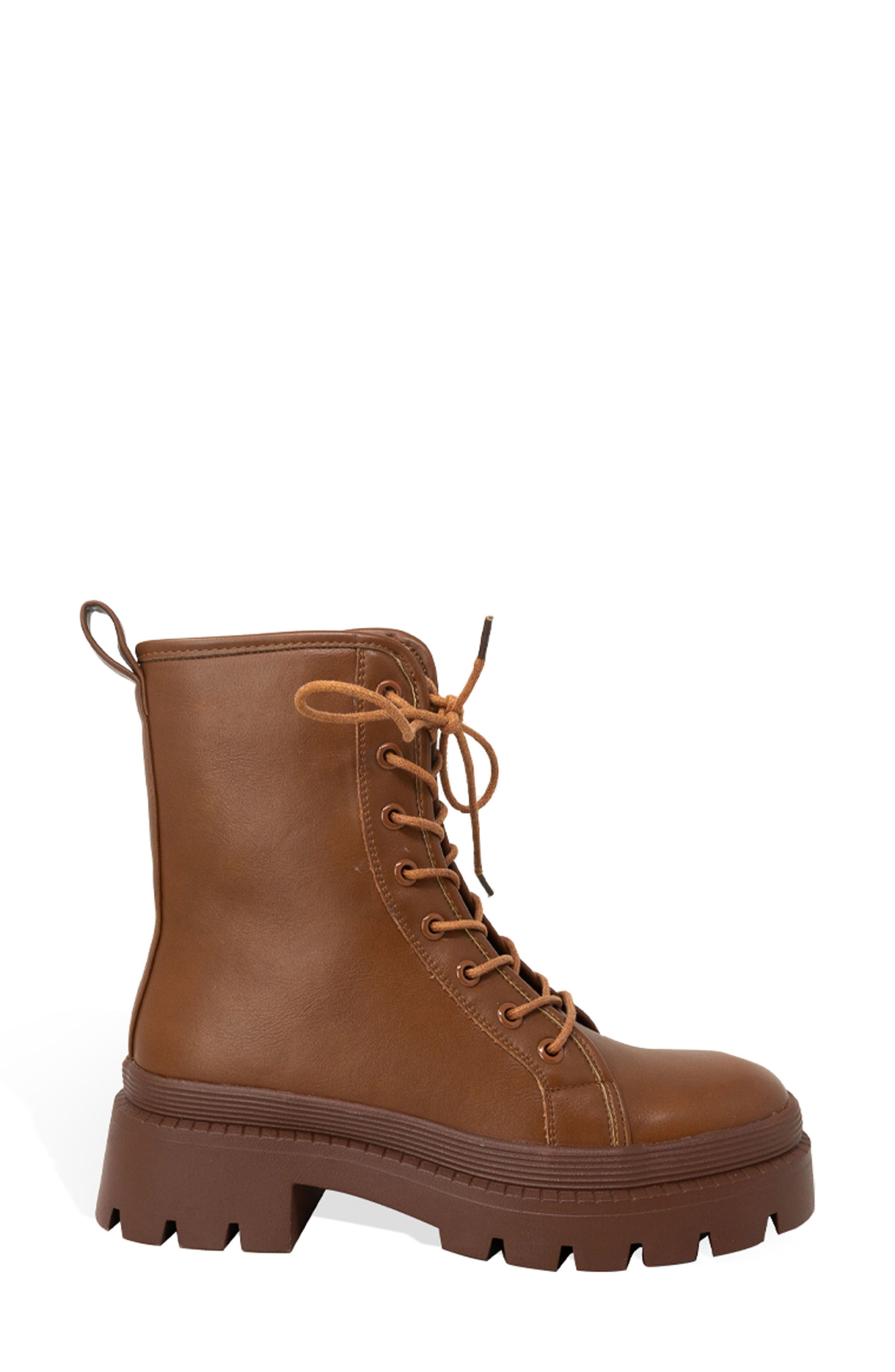 CHASE AND CHLOE Virgo Lugged Combat Boot, Alternate, color, Cognac