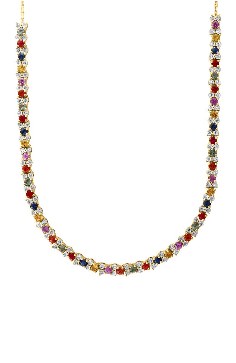 EFFY 14K Gold Plated Sterling Silver Multi Sapphire & Diamond Necklace - 0.42ct., Main, color, 