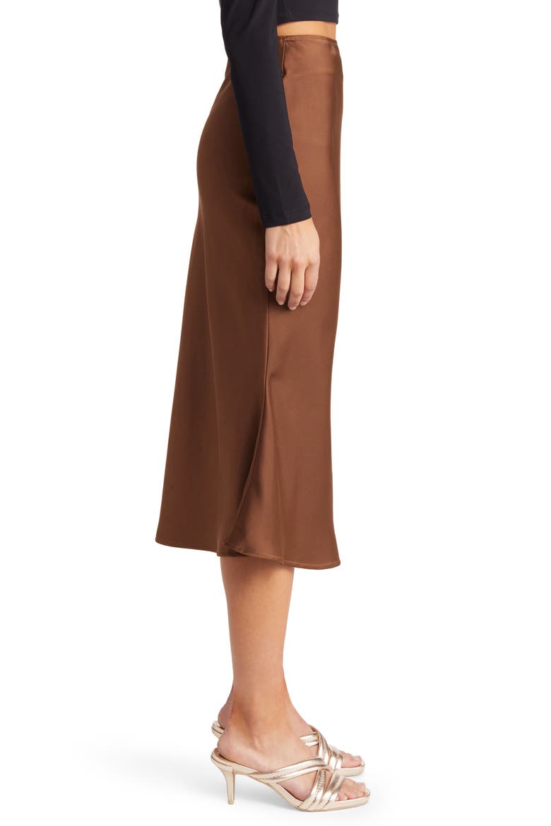 Bias Cut Satin Slip Skirt, Alternate, color, BROWN