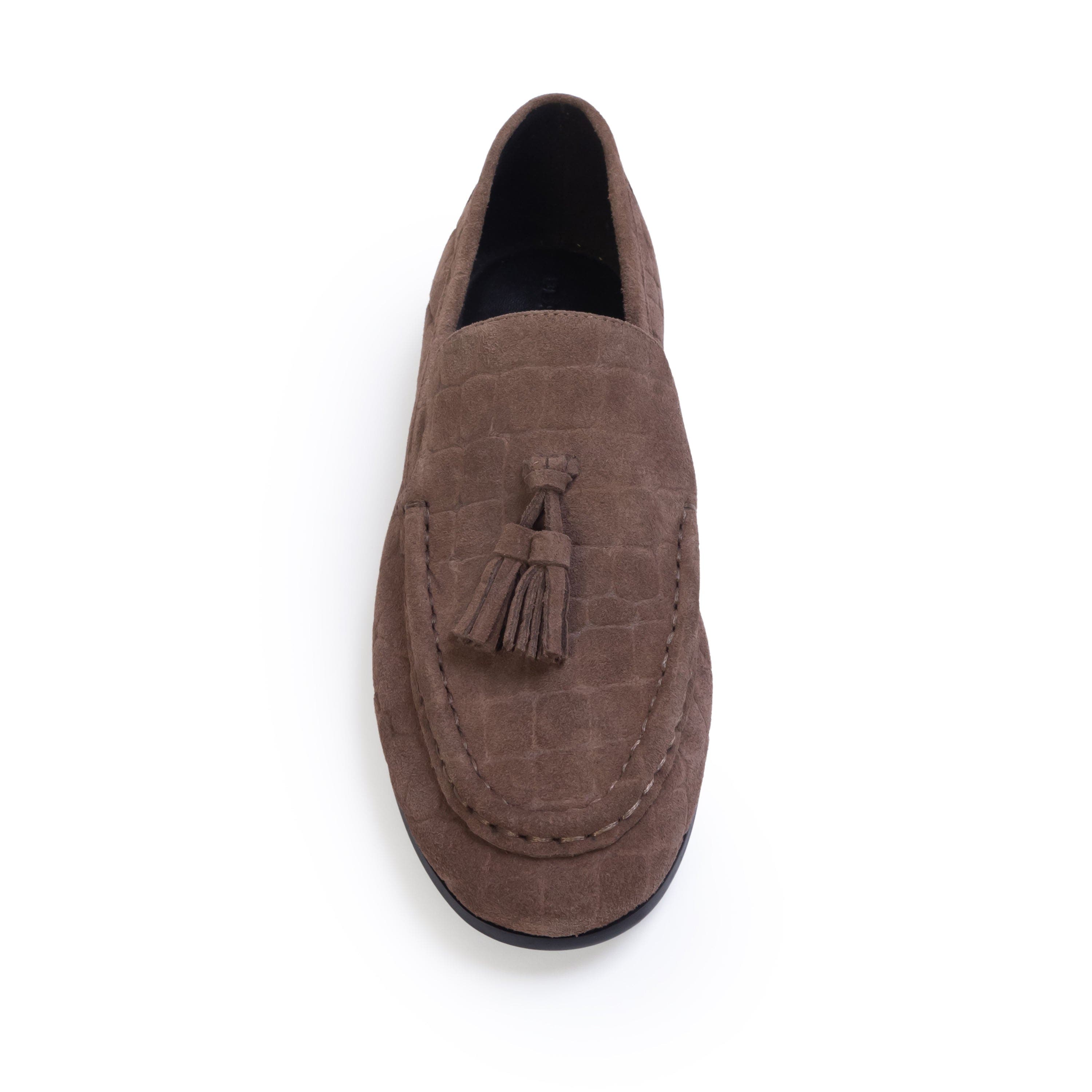 Finn Croc Loafer, Alternate, color, Brown Croc Suede