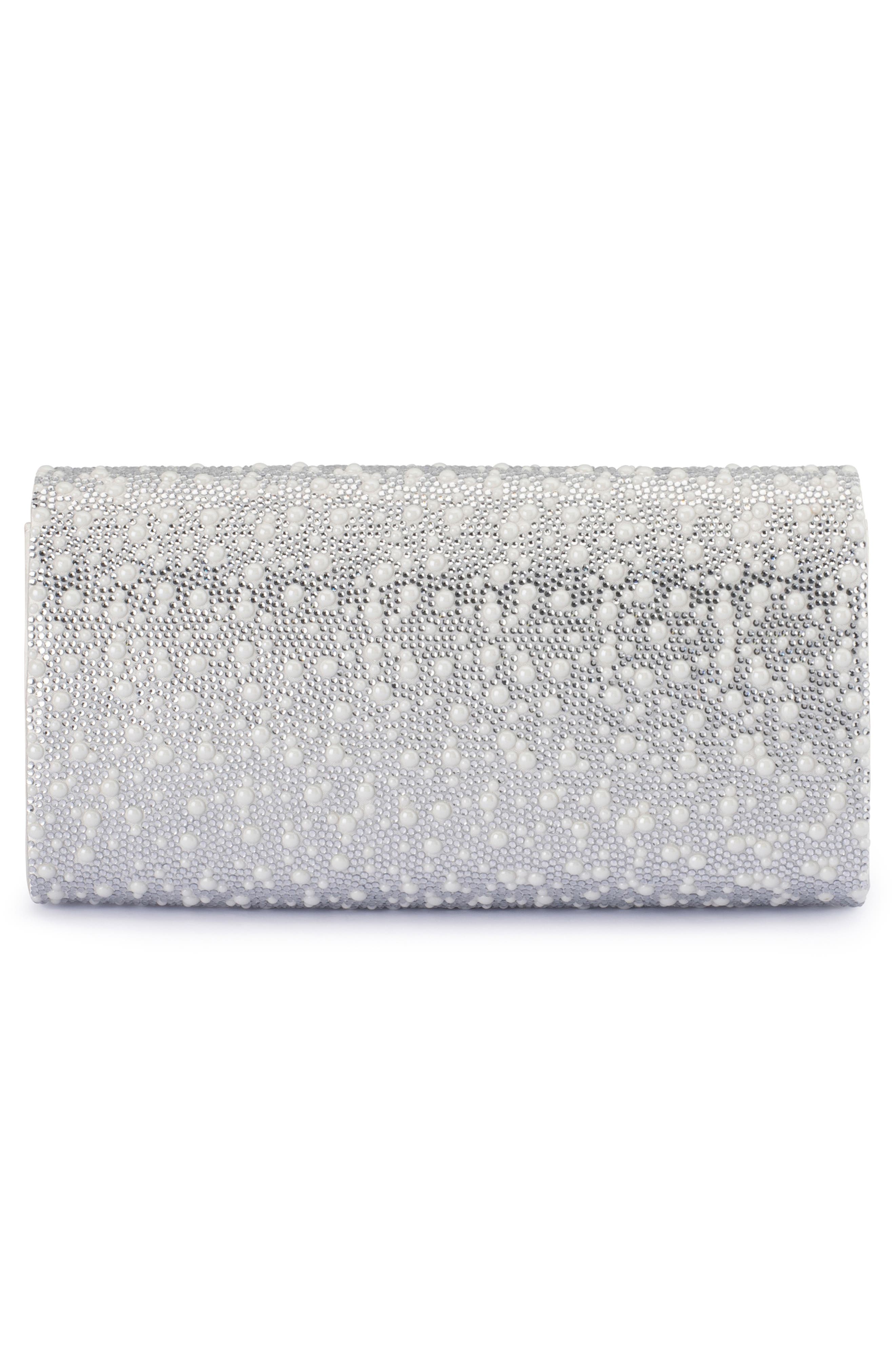 Olga Berg Dana Crystal & Faux Pearl Clutch, Alternate, color, Pearl Silver