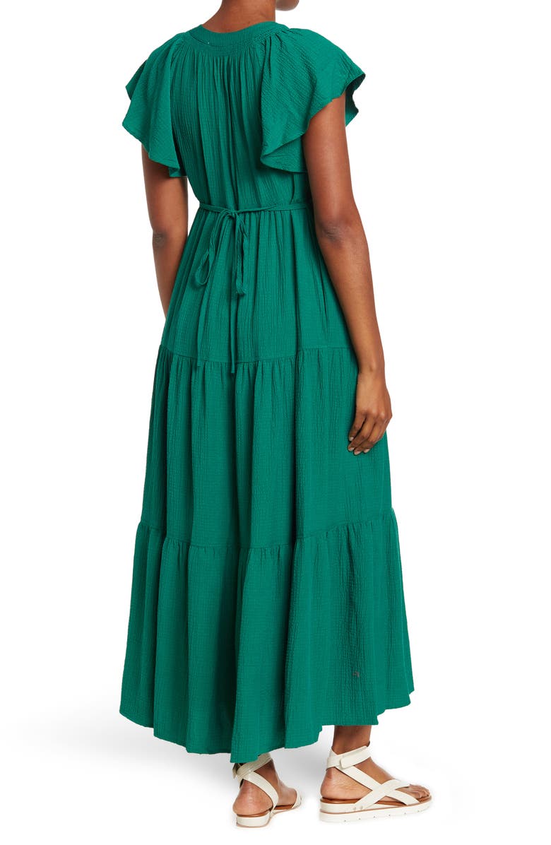 Calvin Klein Gauze Split Neck Midi Dress, Alternate, color,