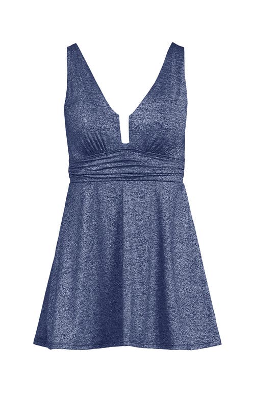 Lands' End Slender Suit Shine U-wire Swim Dress Swimsuit In Blue