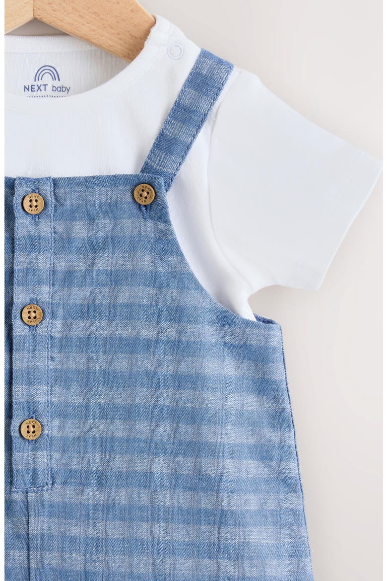 Gingham Denim Romper & Bodysuit Set, Alternate, color, BLUE
