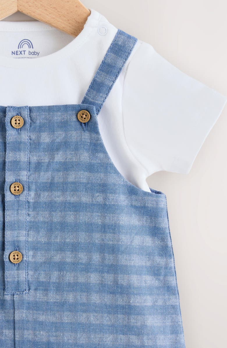 NEXT Gingham Denim Romper & Bodysuit Set, Alternate, color, Blue