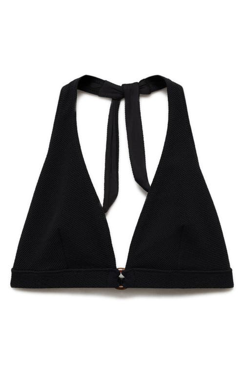 Mango Decorative Ring Textured Bikini Top Black