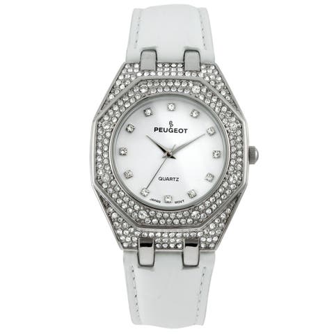 Hexagonal Crystal Bezel Leather Watch- 37MM