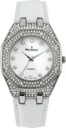 Peugeot Hexagonal Crystal Bezel Leather Watch- 37MM