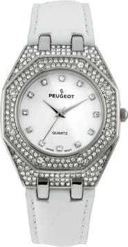 Peugeot Hexagonal Crystal Bezel Leather Watch- 37MM