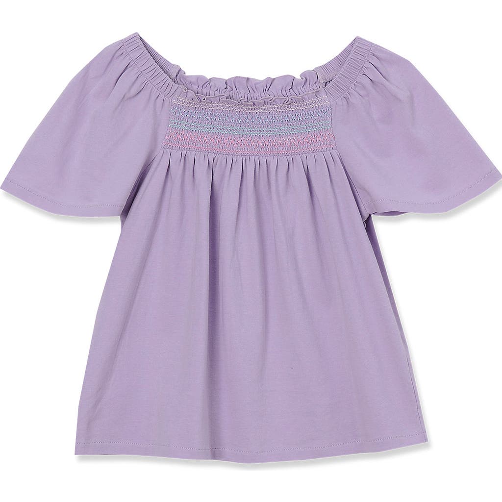 LANDS' END LANDS' END GIRLS SHORT SLEEVE SMOCK FLUTTER TOP