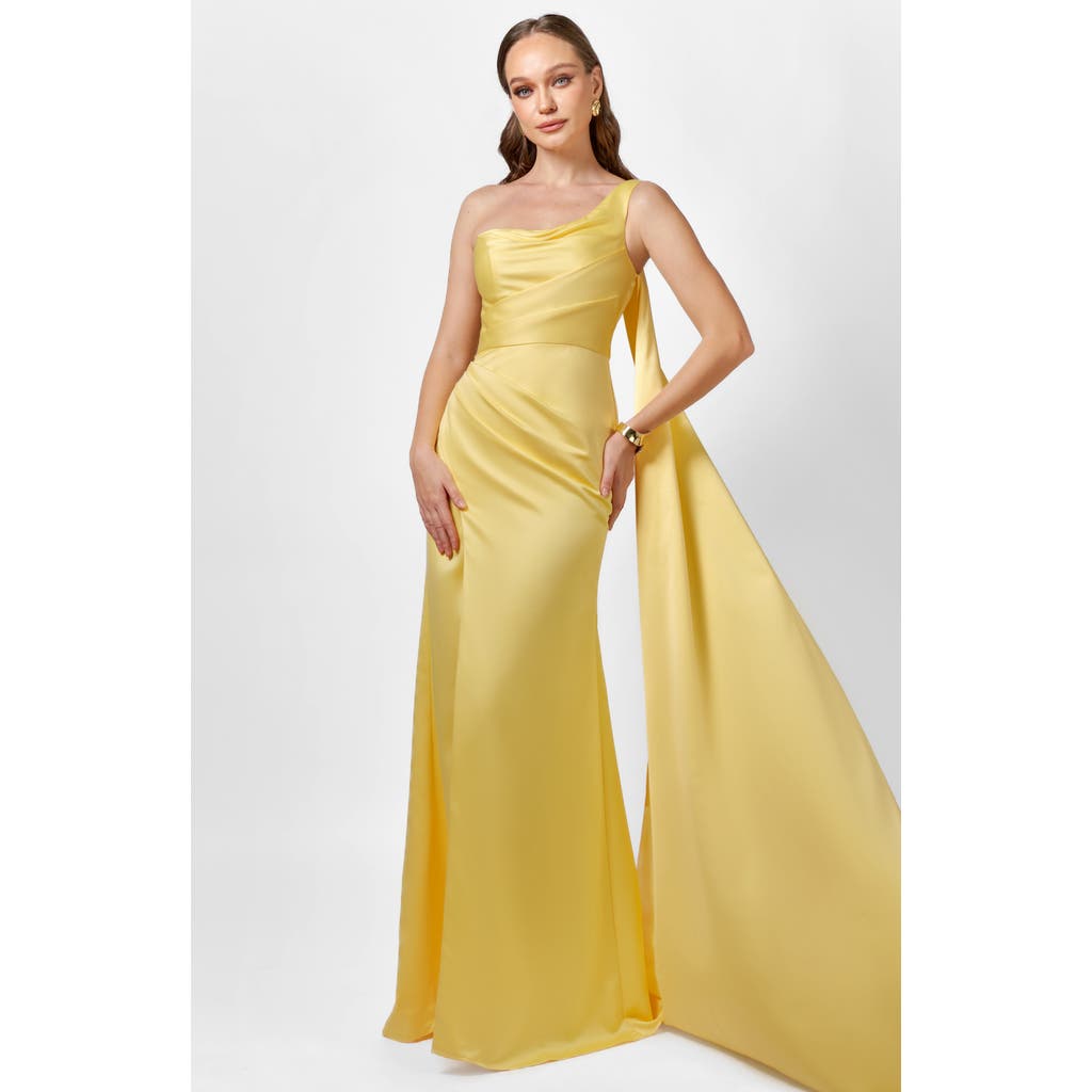 Bariano Davina One Shoulder Gown In Yellow