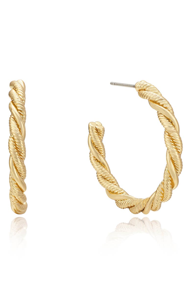 Ettika Twist Hoop Earrings, Main, color, Gold