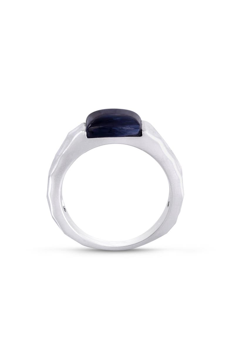 LuvMyJewelry Blue Pietersite Textured Sterling Silver Men Signet Ring, Alternate, color, Silver