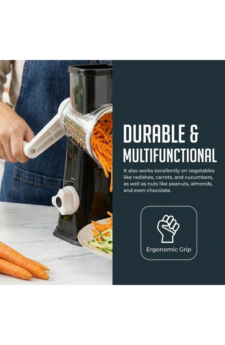 Luminuxe Rotary Cheese Grater Manual Shredder with Suction Base, Alternate, color, Black