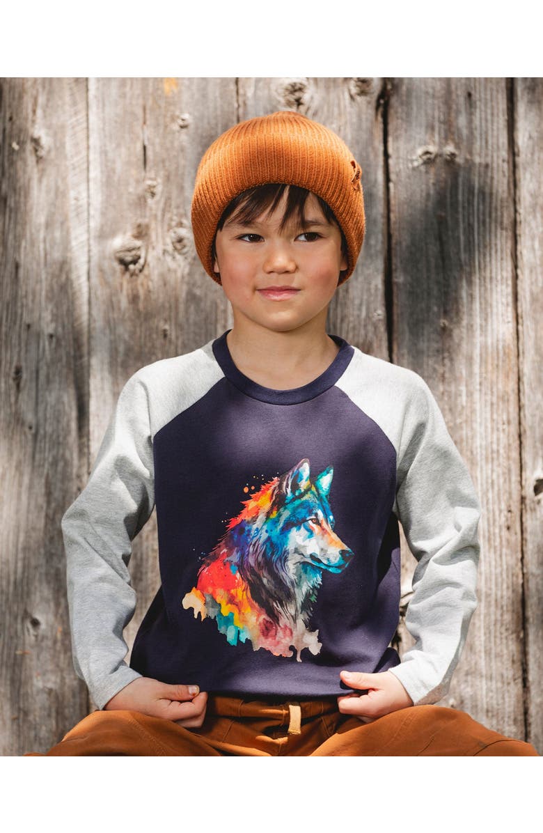 Deux par Deux Long Raglan Sleeve Jersey Tee, Alternate, color, Navy Blue