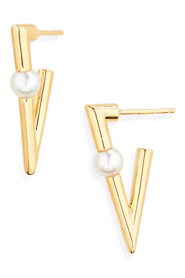 Akoya Pearl Triangular Earrings, Main, color, 18KY