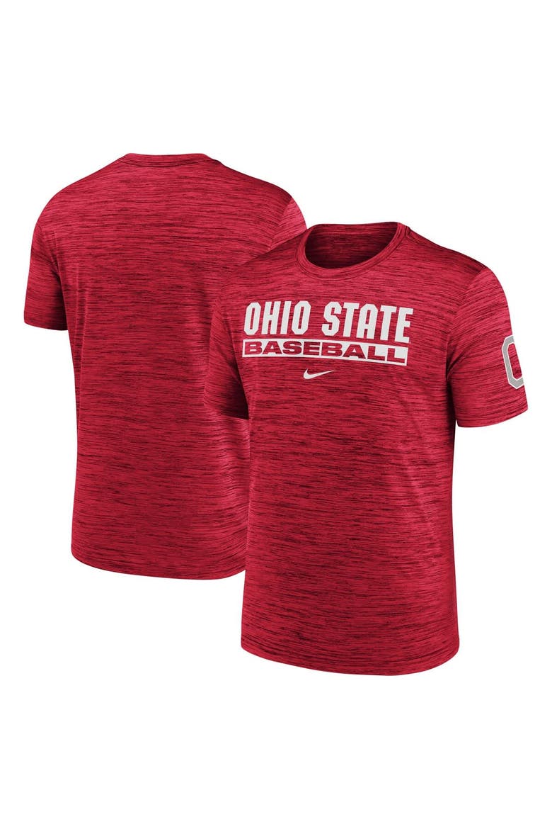 Men's Nike Scarlet Ohio State Buckeyes Velocity Baseball Wordmark Stack Performance T-Shirt, Alternate, color, Scarlet