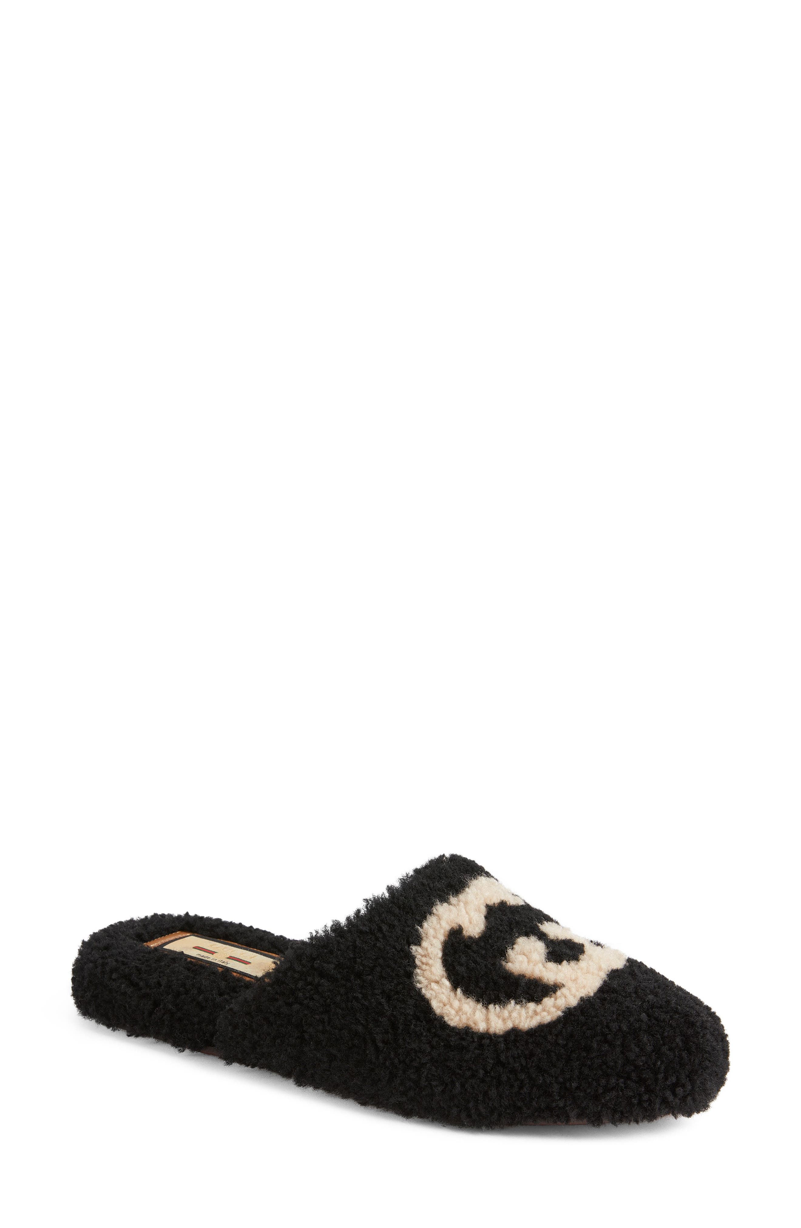 Gucci Eileen Logo Faux Shearling Slipper, Main, color, 