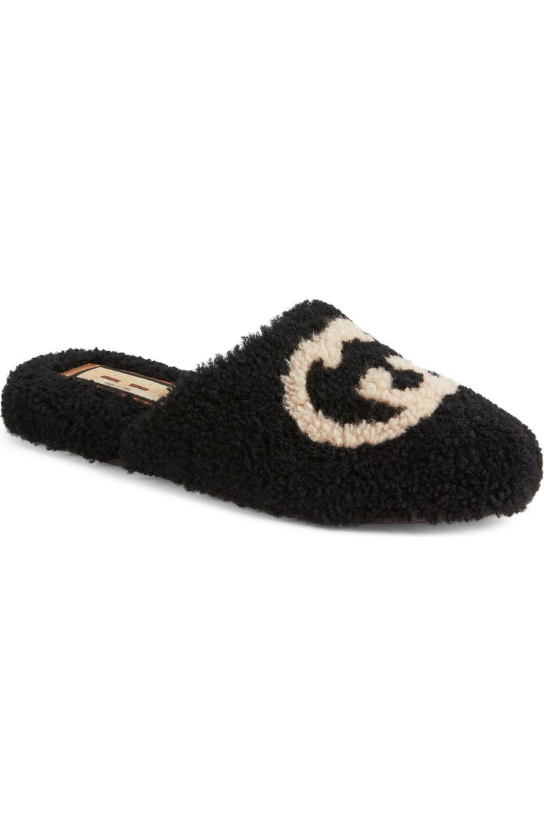 Gucci Eileen Logo Faux Shearling Slipper, Main, color,