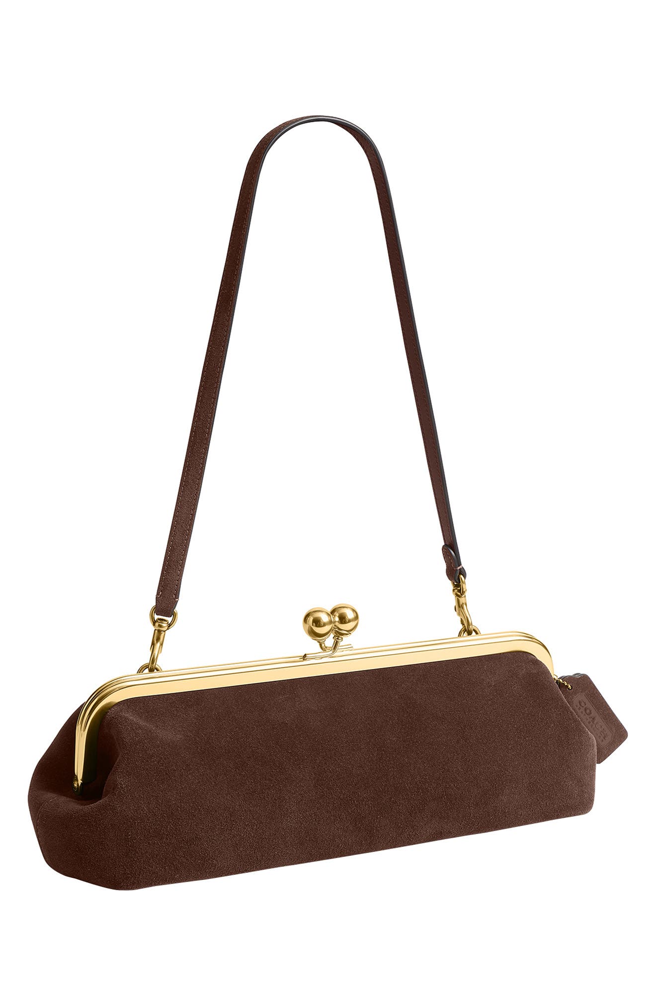 Kisslock Frame Bag 30 Suede Clutch, Alternate, color, B4/ DARK CHOCOLATE