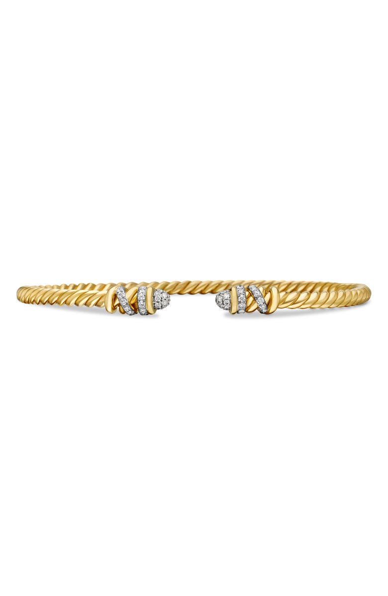 David Yurman Petite Helena Cablespira<sup>®</sup> Bracelet in 18K Yellow Gold with Diamonds, 3mm, Main, color, Diamond/ Yellow Gold