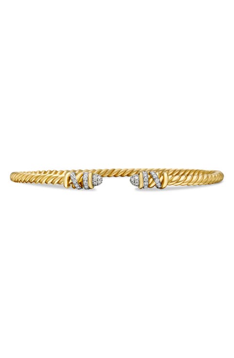 Petite Helena Cablespira® Bracelet in 18K Yellow Gold with Diamonds, 3mm