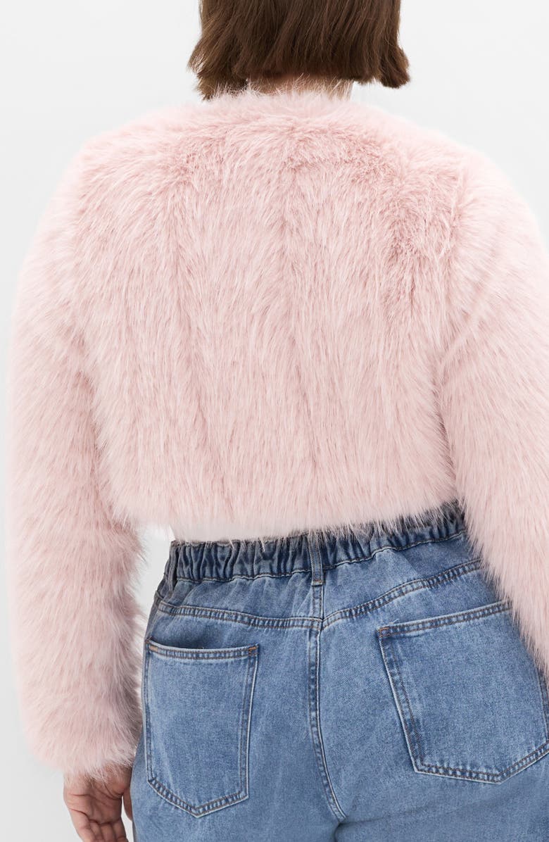 City Chic Angelica Faux Fur Crop Jacket, Alternate, color, Pink
