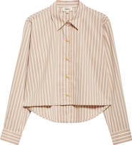 L'AGENCE Cosette Stripe High-Low Crop Snap-Up Shirt