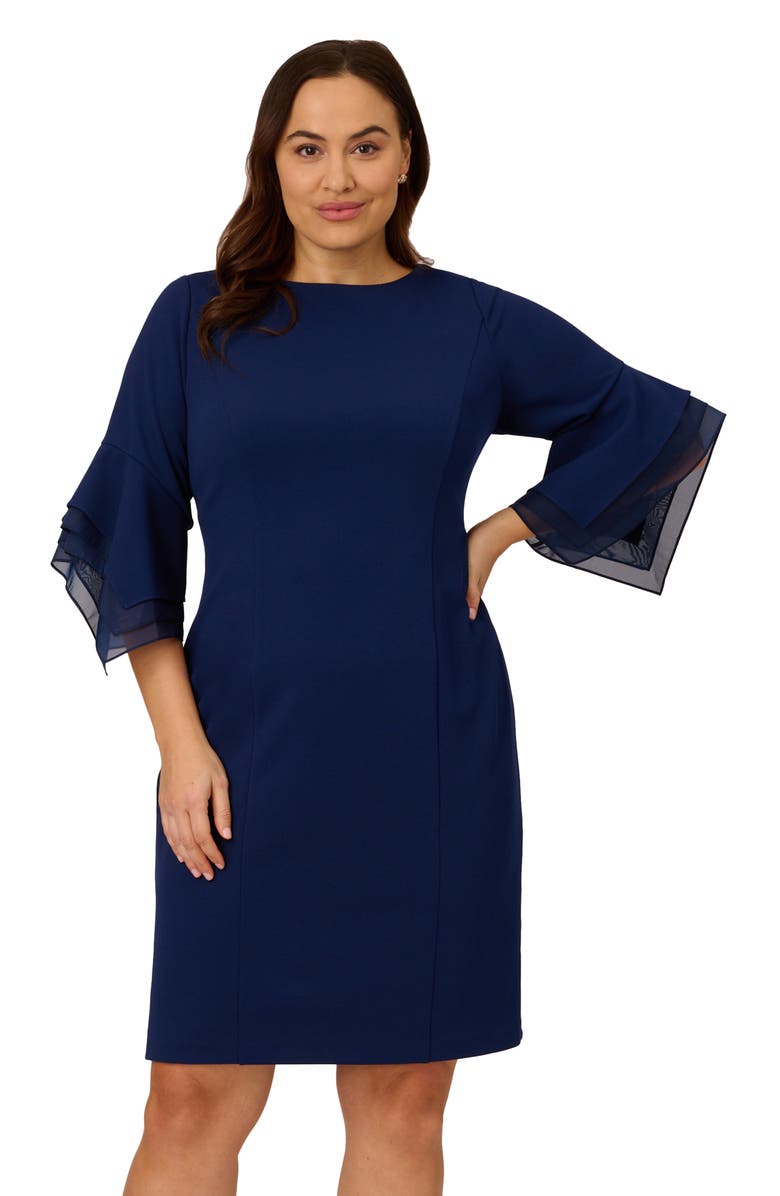 Adrianna Papell Tiered Organza & Knit Crepe Sheath Dress, Alternate, color, Navy Sateen