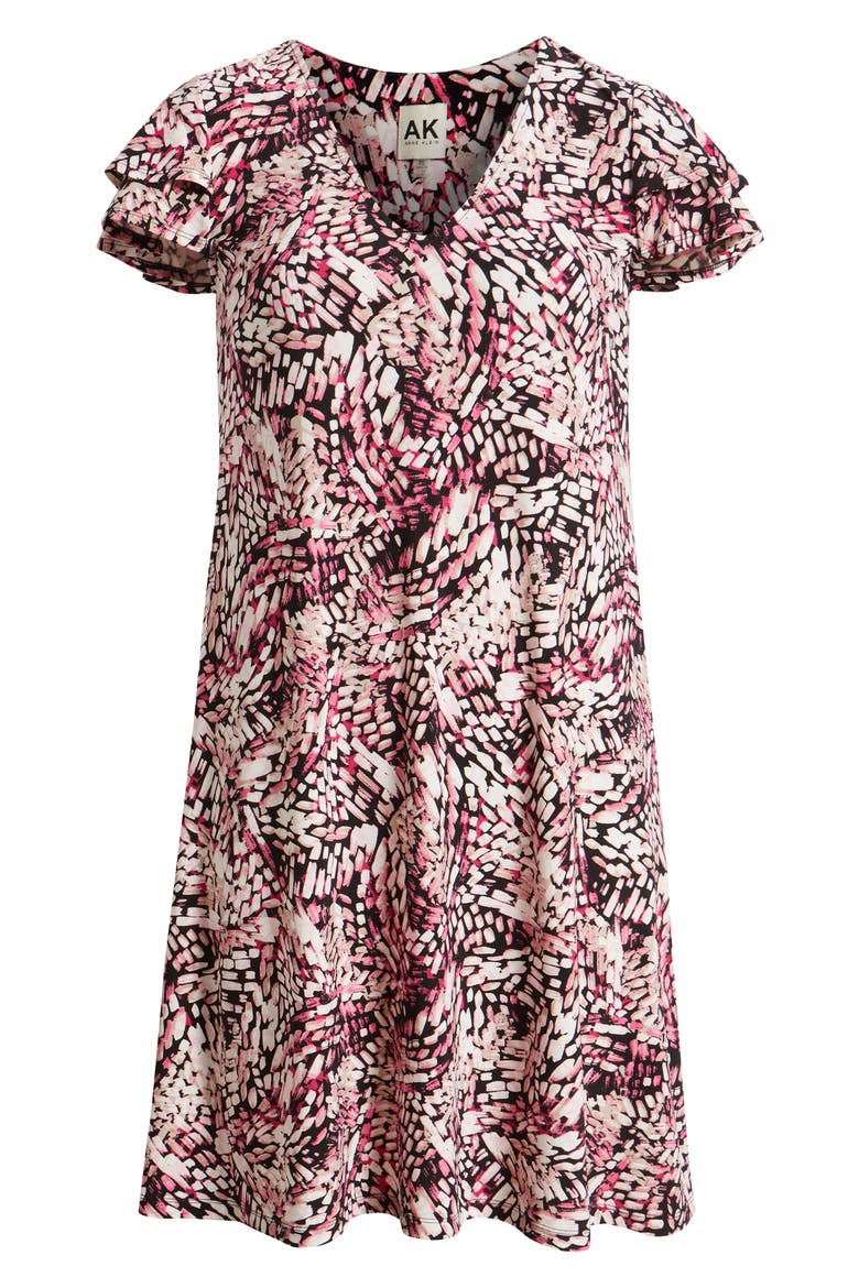 Floral Print Flutter Sleeve Dress, Alternate, color, PINK BERRY MULTI