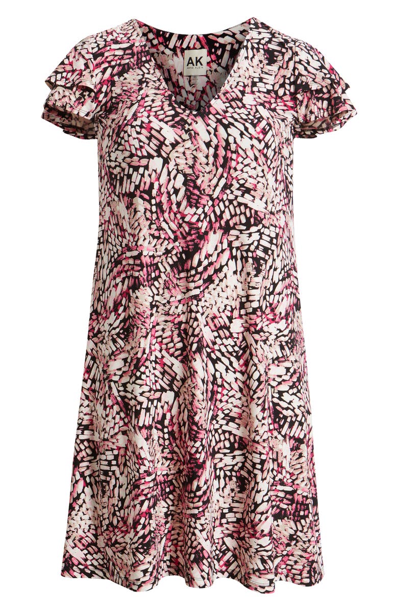 AK ANNE KLEIN Floral Print Flutter Sleeve Dress, Alternate, color, Pink Berry Multi