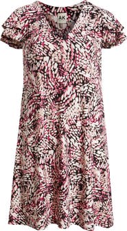 AK ANNE KLEIN Floral Print Flutter Sleeve Dress