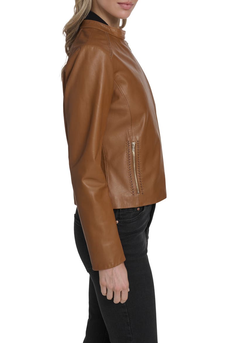 Band Collar Racer Jacket, Alternate, color, HAZELNUT