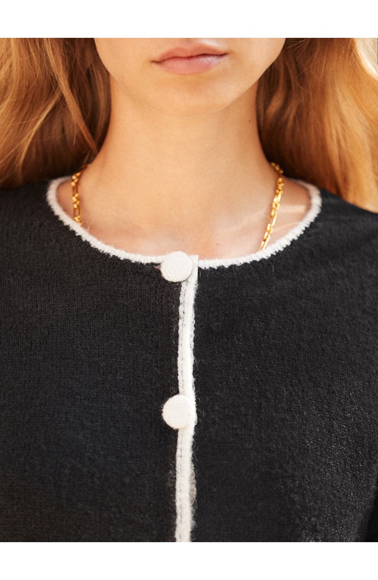 Ro&Zo Long Sleeve Crew Neck Contrast Cardigan, Alternate, color, Black