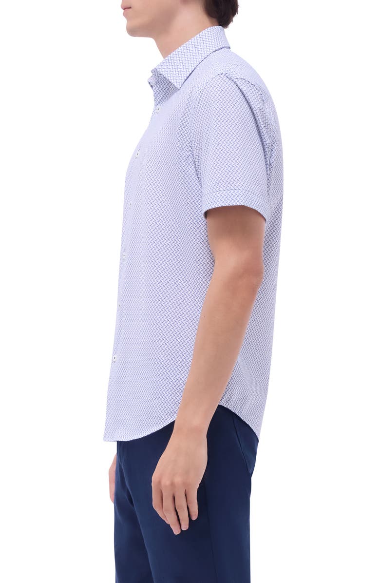 Bugatchi Miles OoohCotton<sup>®</sup> Bird Print Short Sleeve Button-Up Shirt, Alternate, color, Peacock