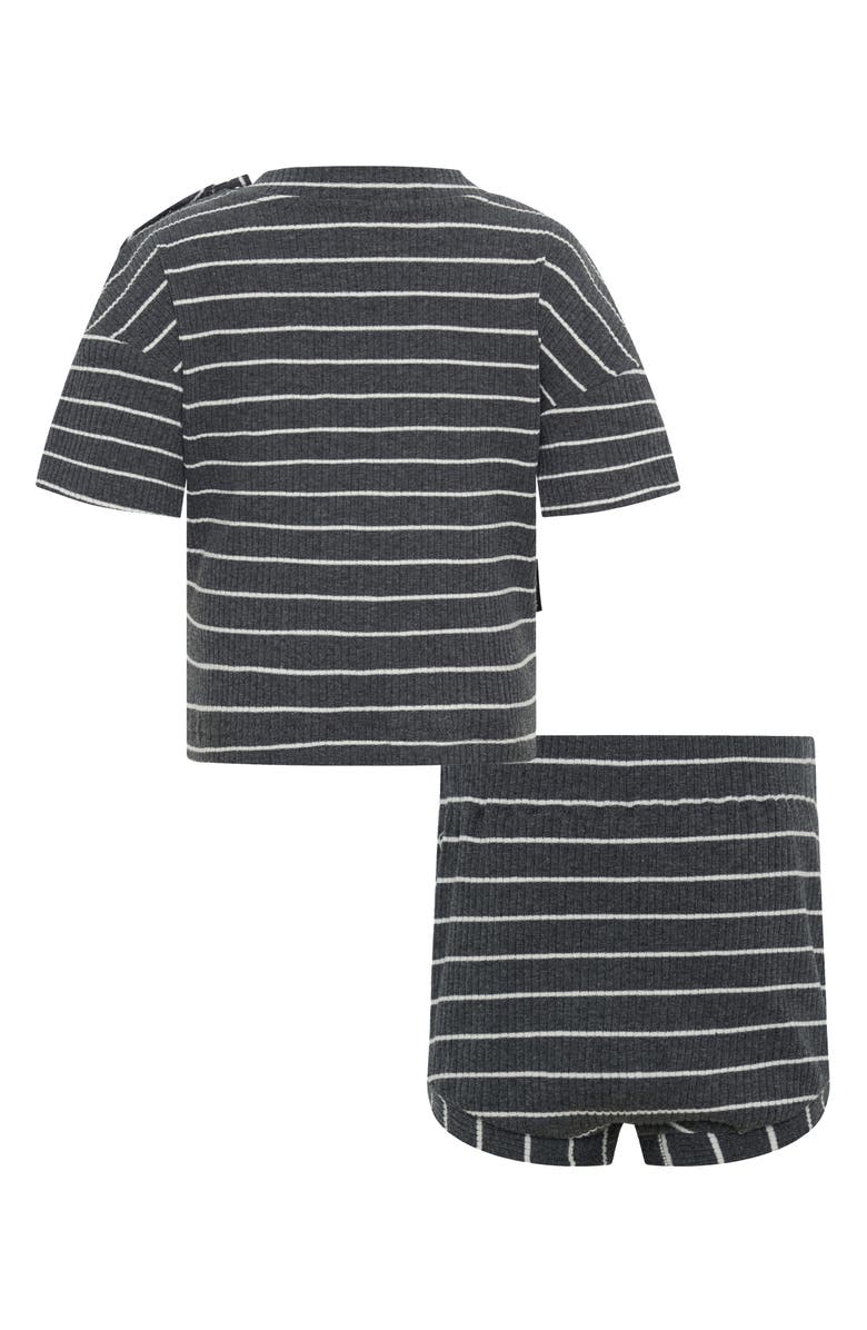 TINY TRIBE Stripe Cotton Rib T-Shirt & Shorts Set, Alternate, color, Charcoal